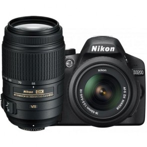 Nikon D3200 Double Kit (18-55)(55-200) Black Digital SLR Cameras