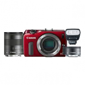 Canon EOS M with 18-55mm, 22mm Lenses, 90EX Flash and EF Adapter Red Digital SLR Camera