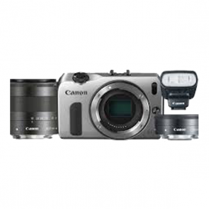 Canon EOS M with 18-55mm, 22mm Lenses, 90EX Flash and EF Adapter Silver Digital SLR Camera