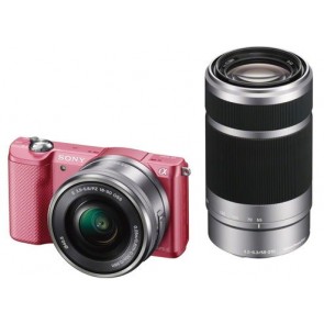 Sony Alpha ILCE-5000Y with 16-50mm and 55-210mm lenses Pink Mirrorless Digital Camera