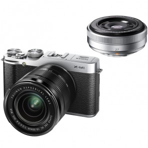 Fuji Film X M1 Kit with 16-50mm f3.5-5.6 OIS and 27mm f2.8 XF Lenses Silver Digital Camera