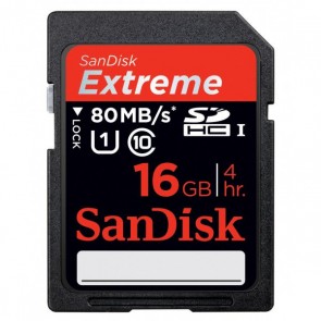 SanDisk Extreme 16GB 80MB/S SDHC (Class 10) Memory Card