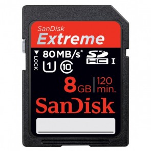 SanDisk Extreme 8GB 80MB/S SDHC (Class 10) Memory Card