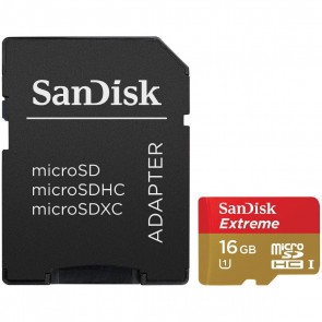 SanDisk Extreme 16GB 80MB/s MicroSDHC (Class 10) Memory Card with Adapter