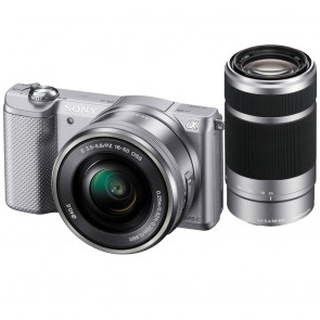 Sony Alpha ILCE-5000Y with 16-50mm and 55-210mm Lenses Silver Mirrorless Digital Camera