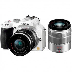 Panasonic Lumix DMC-G5 Kit with 14-42mm and 45-150mm Lenses White Digital SLR Camera